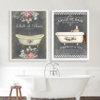 Póster de Decoración de Baño Francés Retro Pintura en Lienzo de Trapo con Diseño Floral y Acuático Para Arte de Pared en Casa Material de Lienzo - details 3