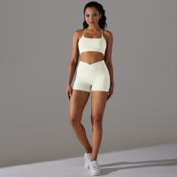 Hamidou-Conjuntos de Yoga cortos para mujer, Sujetador deportivo con espalda bonita, ropa deportiva, atuendo deportivo para mujer, Top corto para correr, pantalones cortos, ropa de entrenamiento - details 12