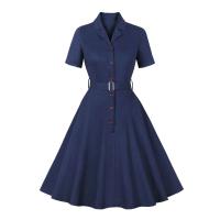 Vestido Corto de Verano Vintage Hepburn Moda Casual para Mujeres Estilo Retro Navy Blue - details 13