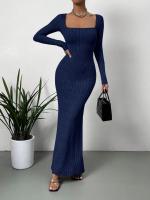 2024 Otoño e Invierno nuevo cuello cuadrado adelgazante cintura diseño sentido de la moda vestido de mujer tejido - details 10