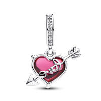 Colgante Brillante de Arrow de Murano de Vidrio Rojo Joyería de San Valentín de Plata Esterlina 925 con Cuentas de Zirconia Cúbica - details 0