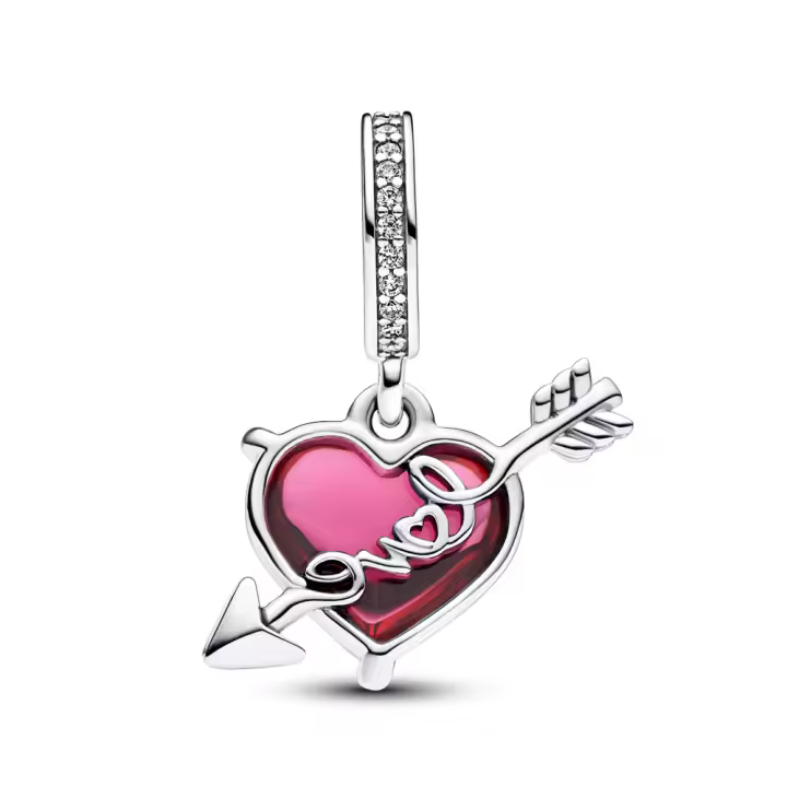 Colgante Brillante de Arrow de Murano de Vidrio Rojo Joyería de San Valentín de Plata Esterlina 925 con Cuentas de Zirconia Cúbica - 1