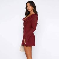 Vestido Bandage de manga larga de malla para mujer, minivestido Sexy con cuello con cuentas y volantes, fiesta y noche en la playa Tre 2023 - details 8