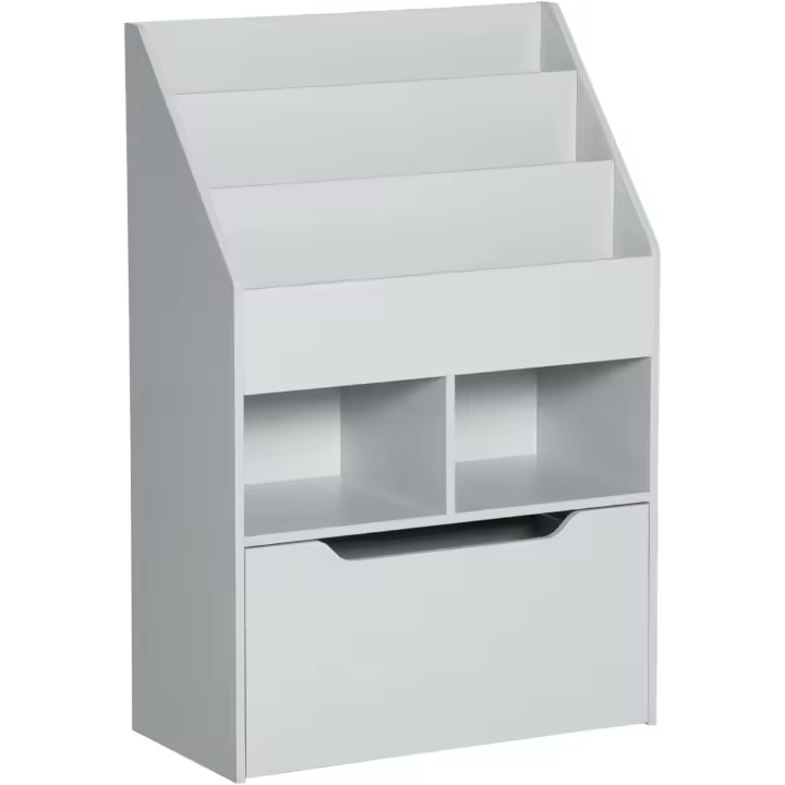 Mueble Libre para Niños 3 Compartimentos, 2 Cubos y Cajón Móvil 4 Ruedas Blanco - 1