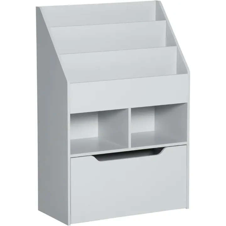 Mueble Libre para Niños 3 Compartimentos, 2 Cubos y Cajón Móvil 4 Ruedas Blanco - 1