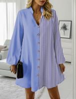 Nuevo vestido de manga larga con cuello en V a rayas estilo primavera y otoño - details 1