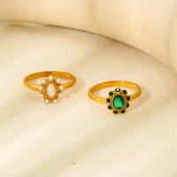 Delicados anillos de perlas de imitación de circonia cúbica de acero inoxidable chapado en oro de 18 quilates resistentes al agua para mujer joyería Vintage de compromiso - details 3