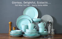 VANCASSO-vajilla de cerámica de la serie MODA, juego de vajilla de gres azul con plato de cena, plato de postre, cuencos y tazas, 16 piezas - details 0