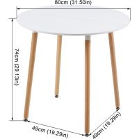Mesa de Comedor, Estilo escandinavo Ronda Mesa y Patas de Madera de Haya, 80*72 cm, Color Blanco - details 2