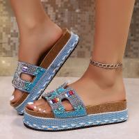2025 nuevo arrastre de una palabra europeo y americano nueva moda zapatillas de plataforma de cuerda de cáñamo con diamantes de imitación zapatillas de corcho de playa sandalias casuales de mujer - details 12