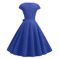 Women summer vintage 1950s 60s big swing party polka dot dress - details 60