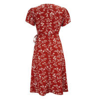 Vestido de playa de fiesta de línea A elegante dividido con cuello en V de manga corta bohemio con estampado floral de verano para mujer - details 14
