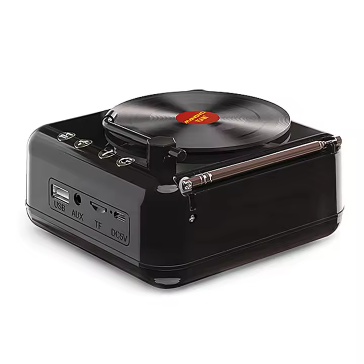 MANOVO reproductor de discos de vinilo, altavoz USB, Bluetooth V5.0, estéreo, Retro, portátil, tarjeta TF/disco U/reproducción AUX, negro - 1