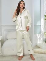 Ropa de dormir de satén de seda, pantalones con cuello ranurado, conjunto de camisón de 2 piezas, Tre y otra ropa informal para mujer - details 29