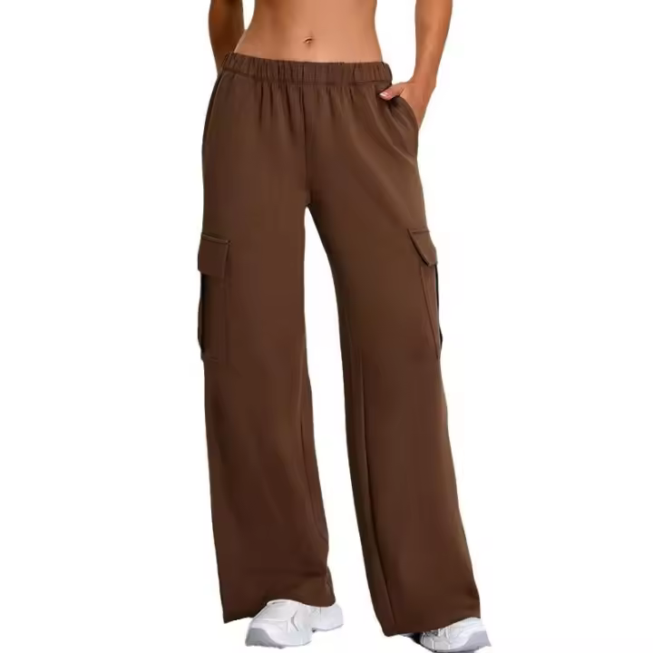 Otoño Invierno nuevo Yoga mujeres elástico de cintura alta pierna recta deportes Casual acampanado Cargo Fitness pantalones largos - 1