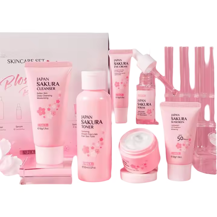 Sakura Skin Care Set 6 piezas Crema facial Suero Limpiador exfoliante Protector solar - 1