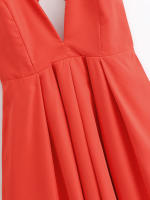 Ropa de mujer europea y americana moda con cuello en V cintura halter Una palabra vestido rojo - details 5