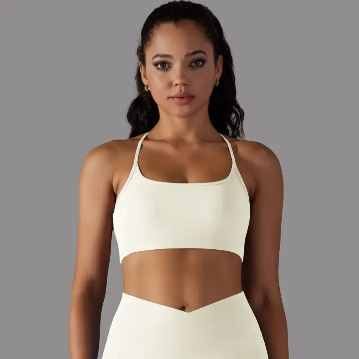 Sujetador deportivo cruzado Sexy para mujer, Top de Yoga para gimnasio, entrenamiento, correr, ropa interior deportiva elástica, camiseta sin mangas para entrenamiento físico - 1