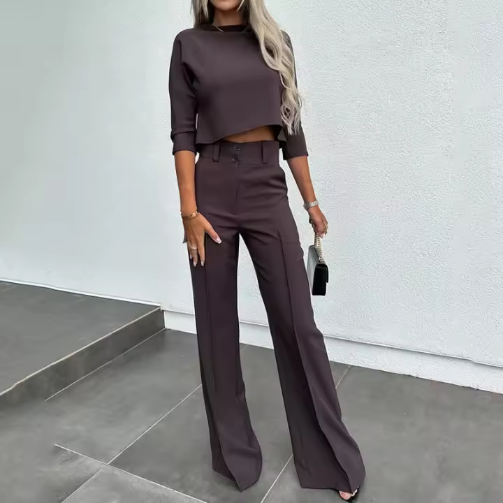 Traje de dos piezas holgado de color liso para mujer, moda informal, Europa y Estados Unidos, Otoño, nuevo - 1