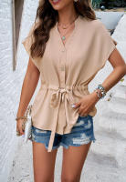 Top elegante de cintura ajustada de Color sólido elegante de primavera y verano a la moda para mujer - details 4