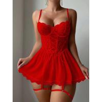 Conjunto de lencería sexy para mujer Sissy Tulle exótico push up sujetador sin costuras y kit de tanga en spandex - details 6