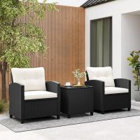 Conjunto de jardín exterior de ratán de 3 piezas, 1 mesa auxiliar de vidrio templado y 2 sillas con cojines, muebles de jardín terraza balcón exterior (negro) - details 43