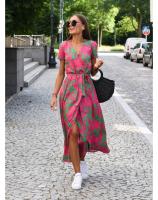 Vestido Floral Elegante con Escote en V Estampado Moderno, Transpirable, Perfecto para Trabajo y Ocasiones Casuales - details 11