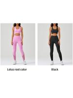 Traje de Yoga sin costuras para mujer, chaleco deportivo a prueba de golpes, mallas de cintura alta, pantalones de Yoga para correr - details 11