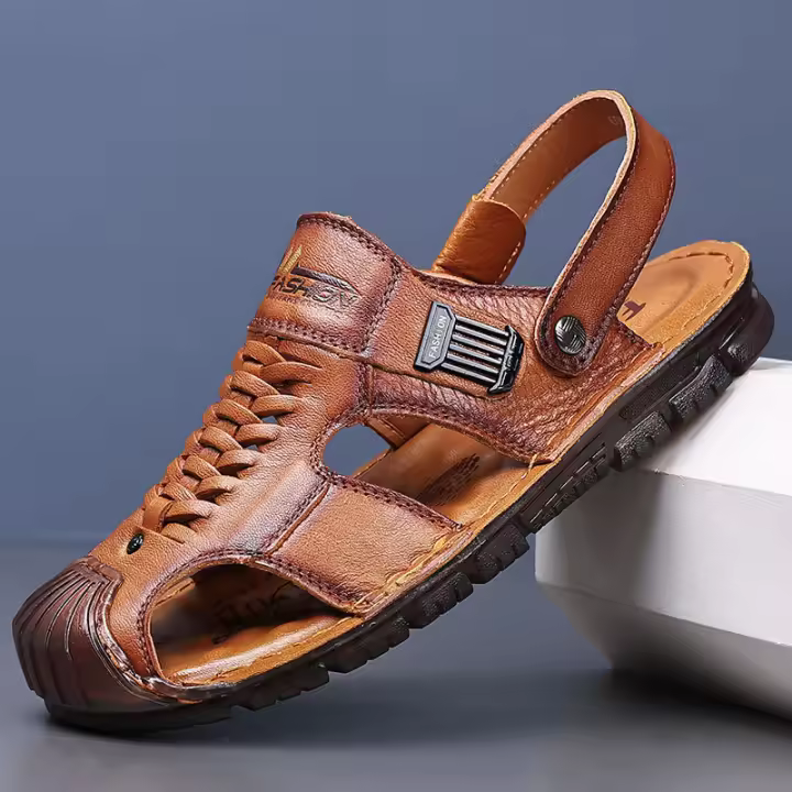 Verano nuevas sandalias de cuero de los hombres de cuero de doble propósito hecho a mano bolsa cabeza sandalias de los hombres antideslizante zapatos de playa de suela suave sandalias marea - 1