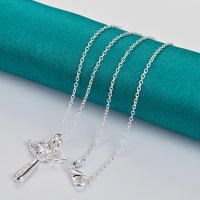 Collar de plata de ley 925 con colgante de circonita AAAAA, Cruz de Ángel, joyería de moda - details 3