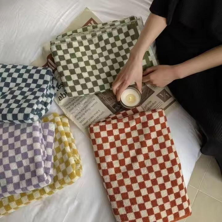 Toalla de mano Vintage a cuadros para baño, toalla absorbente para cara, baño, hogar, Hotel, toallas cómodas al aire libre Kawaii - 1
