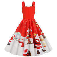 Women vintage spaghetti strap floral print high waist elegant sleeveless a-line party midi dress - details 49