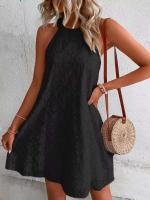 Nuevo vestido midi de mujer informal de verano de algodón y poliéster con cuello redondo y botones sin mangas de Color sólido de encaje - details 7