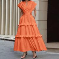 VONDA, vestido con volantes para mujer, verano 2025, vestido veraniego de Color sólido, Vestidos de playa con cuello en V, bata holgada informal bohemia de gran tamaño - details 1