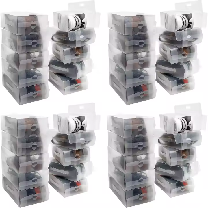 Caja Zapatos Plástico Transparente (Pack de 40) Apto para Zapatos de Mujer, Hombre y Niños - Organizador de Zapatos Plegable, Corrugado y Apilable para Viajes y Almacenamiento - 1
