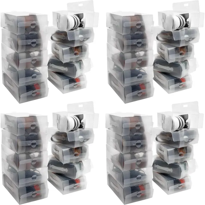 Caja Zapatos Plástico Transparente (Pack de 40) Apto para Zapatos de Mujer, Hombre y Niños - Organizador de Zapatos Plegable, Corrugado y Apilable para Viajes y Almacenamiento - 1