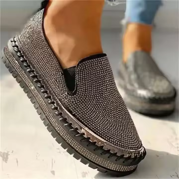 Zapatos de Moda Primavera 2024 para Mujer Zapatos Planos con Plataforma de Diamantes de Imitación - 1