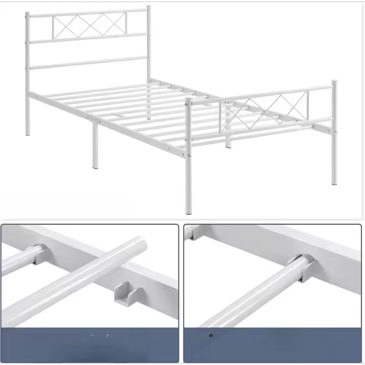 90x200cm Marco de Cama Individual Cama de Metal para Adultos Gran Espacio en Lamas Moderno blanco - 1