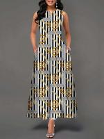 Women's Boho Long Dress Elegant Sleeveless Floral Print Casual Beach Party Summer Dress - details 15