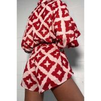 Mono casual con tirantes para mujer, mono rojo con estampado holgado y cuello vuelto, ropa de calle sexy 2025 - details 2