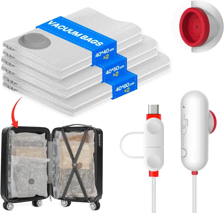 Bolsas Vacio con Bomba USB 12 Bolsas para Ropa (4 * 40 x 40 cm, 4 * 40 x 50 cm, 4 * 40 x 60 cm) - 1