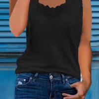 Camiseta sin mangas de encaje con cuello en V para mujer, ropa informal holgada para fiesta, 2024 - details 12