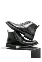 Nuevas botas cortas en contraste, zapatos de cuero altos con cordones de negocios de moda para hombres británicos - details 9