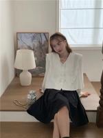 Blusa de verano para mujer, camisa de primavera, blusa para mujer, Blusas largas de gasa, informales, elegantes, Vintage, de manga larga, holgada de gran tamaño, blanca - details 10