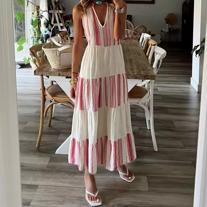 Vestido de verano con cuello en V para mujer, a la moda para mujer. - 1