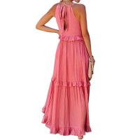 Vestido De Camisola Para Mujer Estilo Europeo Y Americano Verano Nuevo Con Aros Largo Y Volante Sin Mangas Cuello En V Vestido Largo - details 19