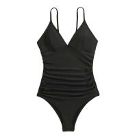 Traje de baño de una pieza acolchado vintage para mujer, elástico de corte alto con control de barriga, traje de baño con cuello cuadrado - details 36
