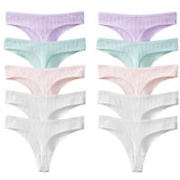 10PCS Conjunto De Bragas De Algodón Para Mujer Estilo Deportivo Y Sexy Transpirables Cómodas Y Suaves G-Strings En Rayas - details 10