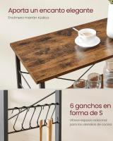 Estantería de Cocina con Ruedas, Carrito de Servicio de 3 Niveles, Estantería para Microondas, Horno, Tostadora, Marco de Metal con 6 Ganchos, Marrón Rústico y Negro KKS60XV1 - details 39