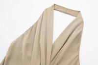 OUWU- top halter de satén a la moda para mujer, top elegante versátil plisado lateral sin espalda para mujer 2025 - details 6